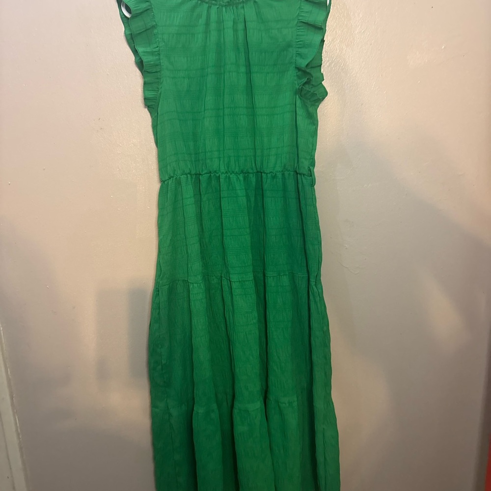 SHEIN Green Tiered Ruffle Sleeve Maxi Dress